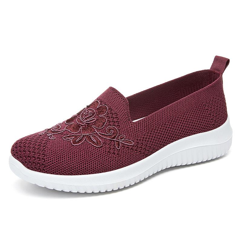 Shoes Women's Old Beijing Cloth Shoes Women's Shoes Flying Woven Embroidered Shoes Middle-aged and Elderly Mother Shoes One Pedal Shallow Mouth Single