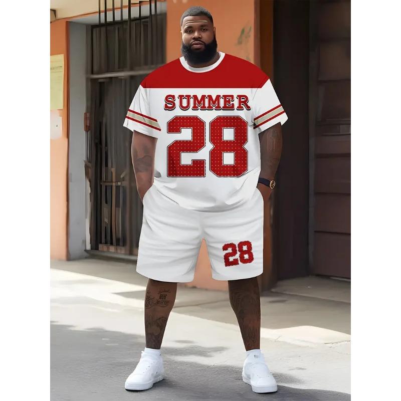 Men's Sports Short Sleeve Top Shorts Set Plus Size Breathable Basketball Sports Clothing Letter Print T-shirt Shorts 2-piece Set