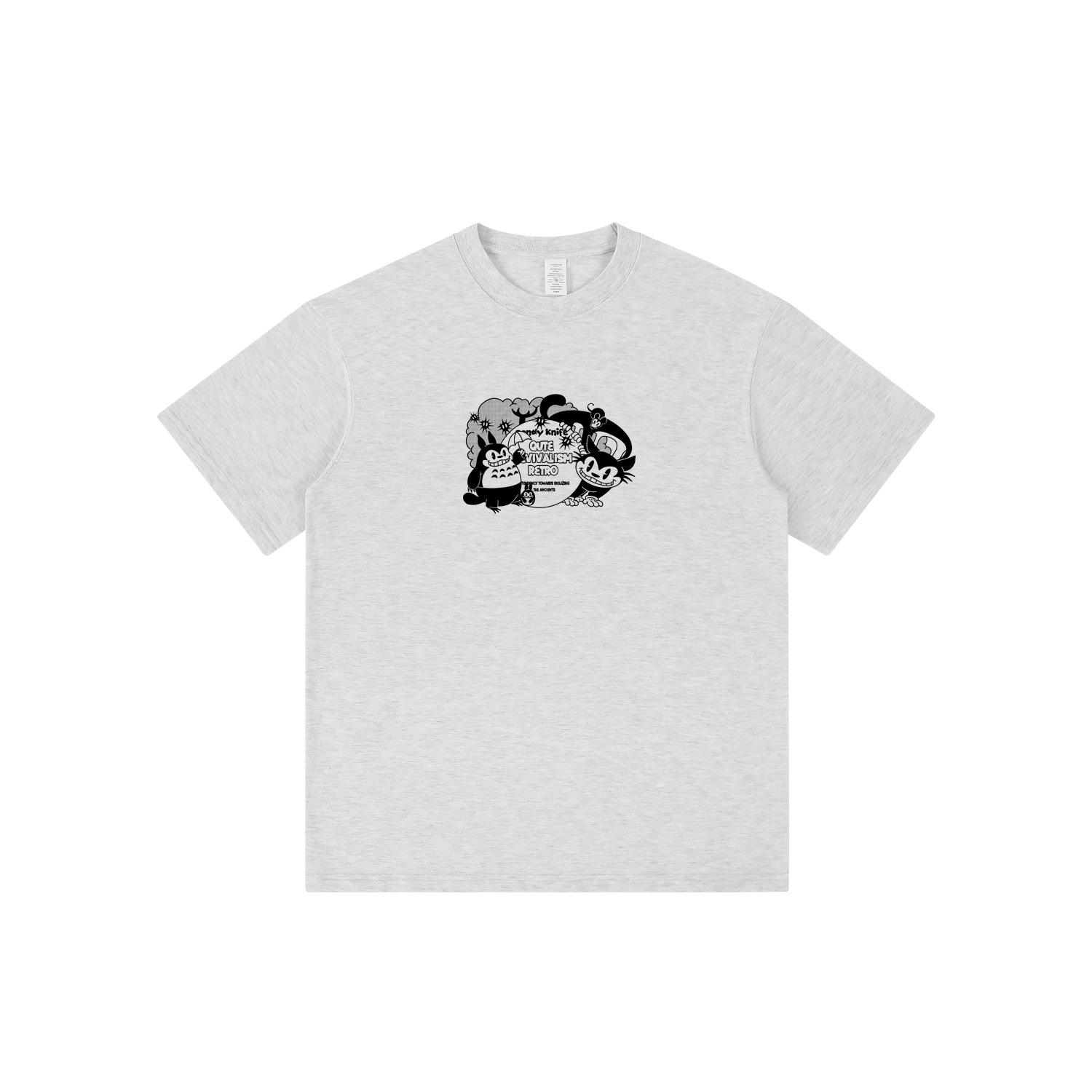 

Trendy Cartoon Print Bestie T-Shirt - Pure Cotton Short Sleeve Extra Large хізер сірий колір