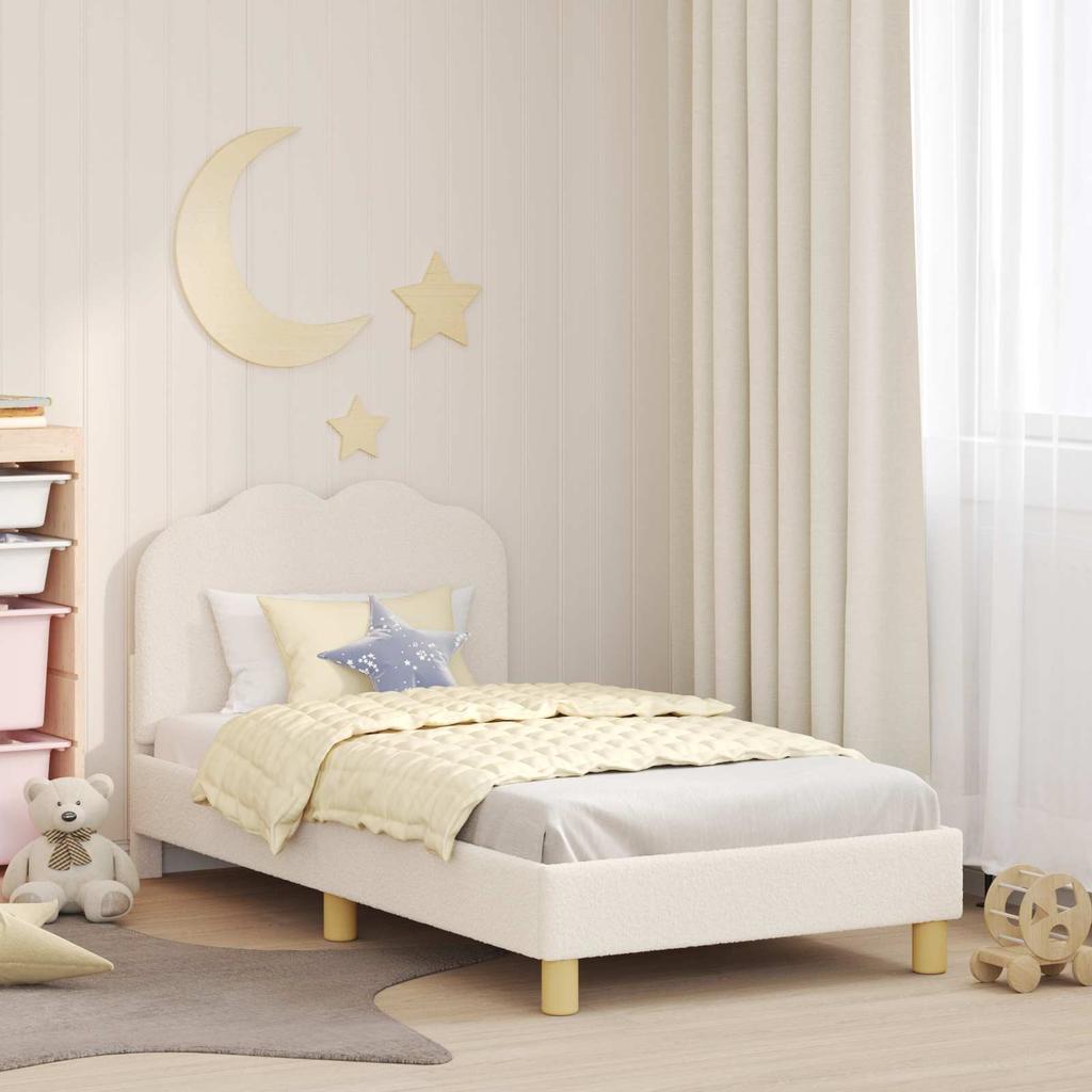 Children S Bed Frame with Headboard Cream 80 X 160 Cm Boucle