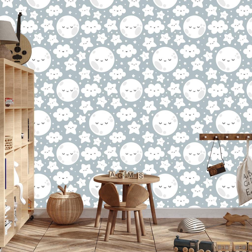 Happy Stars and Clouds and Moons Wallpaper for Living Room and Bedroom 50x1000