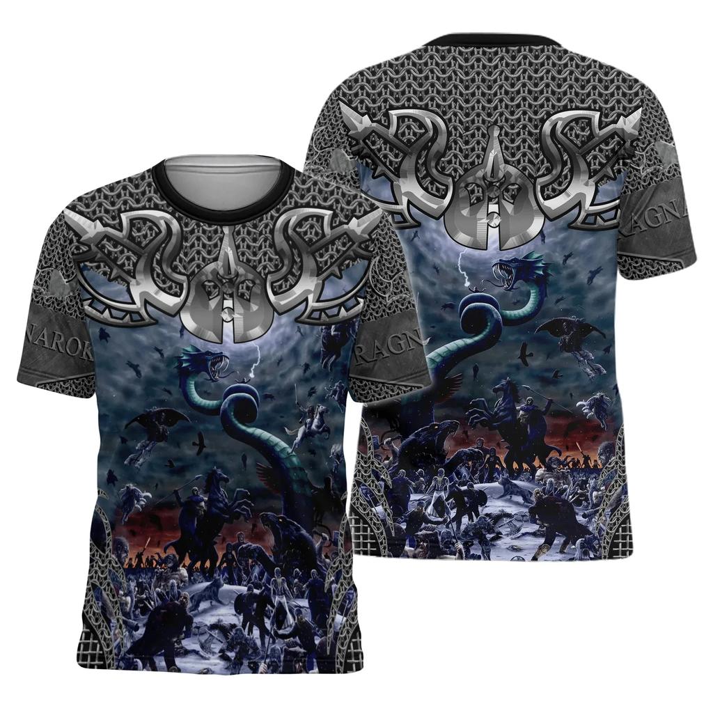 Viking Myth Totem 3D Printed Men's T-shirt Summer Casual Loose Short Sleeve Plus Size Men and Women's Tees Tops Outdoor Streetwear
