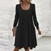 Women's Loose Square Neck Casual Long Sleeve Solid Color Pleated Dress