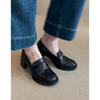Sheepskin version~ Camellia black high heels platform leather retro women's lazy small leather shoes
