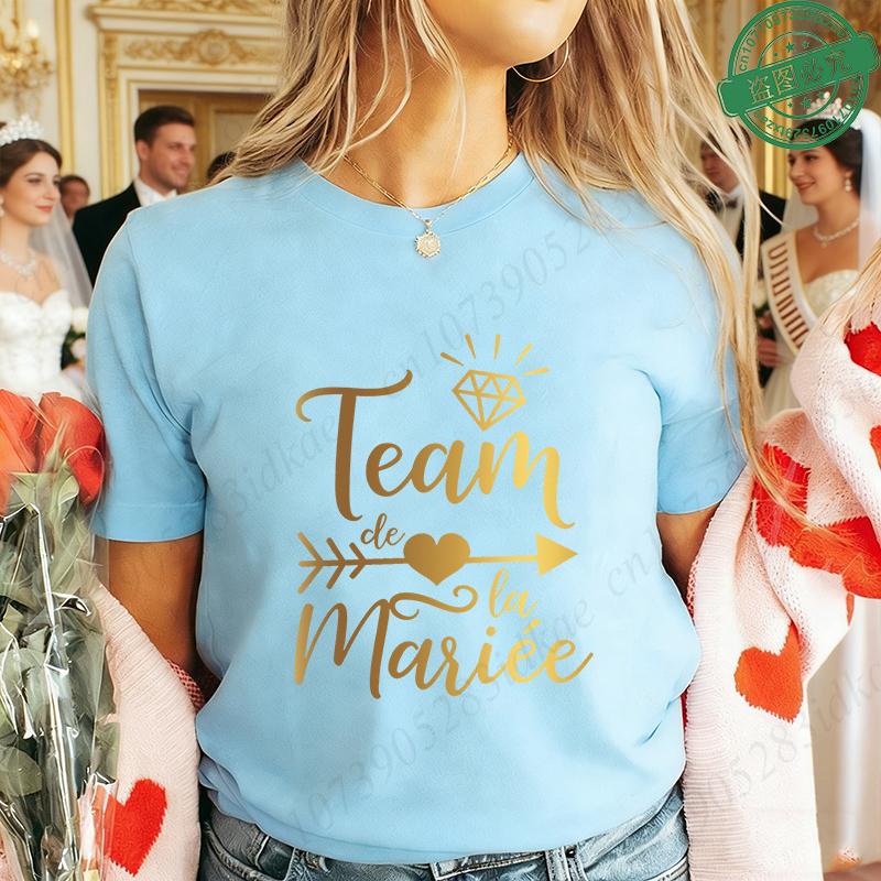 French Bachelorette EVJF Party T-Shirts Future Bride Team Gold Foil Print Women Clothing Short Sleeve Tees for Bridal Shower