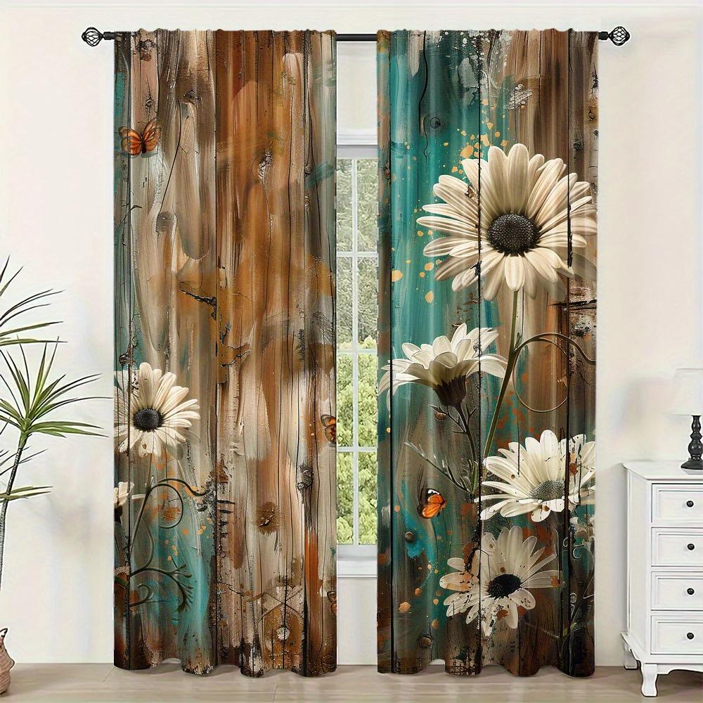2-Piece Set Elegant Retro Wooden Door Design Curtains Rod Pocket Digital Print  For Living Room Bedroom Kitchen Window Home Deco