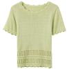 SanCai 2026 Summer Hollow-Out Knit Short-Sleeve Top