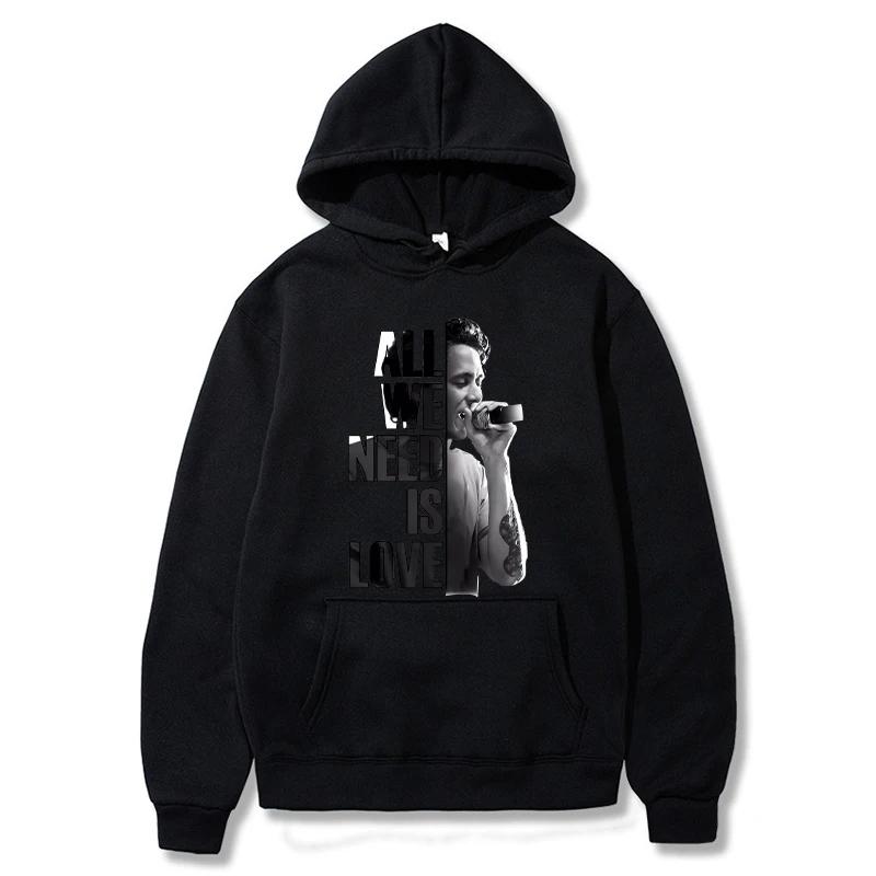 Autumn Letter "All We Need Is Love" and Singer Pattern Printed Hoodies Casual Sports Long Sleeved Men's and Women's Unisex Hooded Sweatshirts