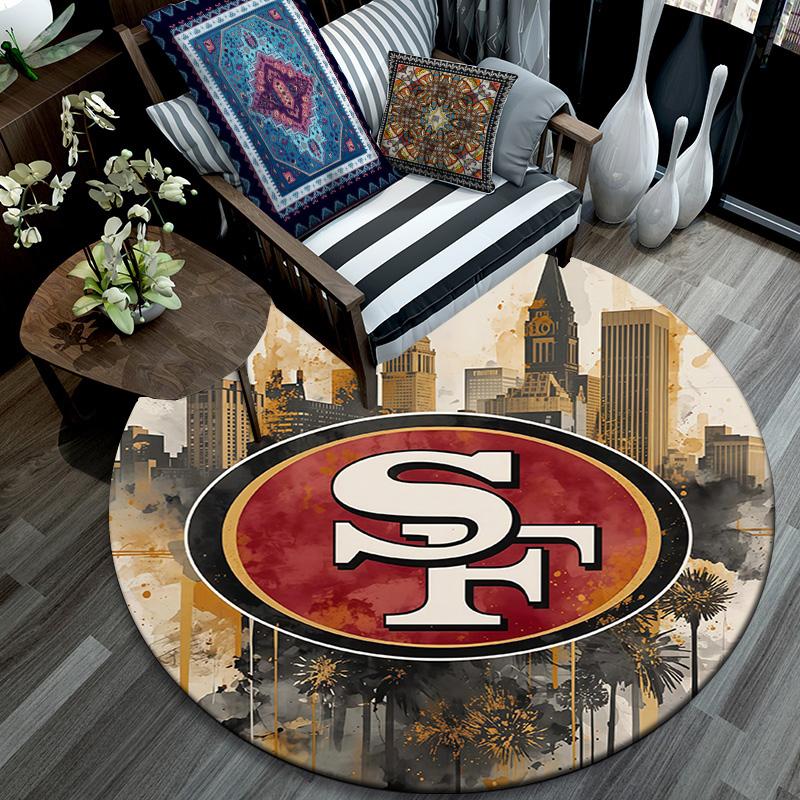 San Francisco 49ers2, Rond Vloerkleed, Tapijt voor Woonkamer Slaapkamer Bank Speelkamer Decoratie, Antislip Vloermat