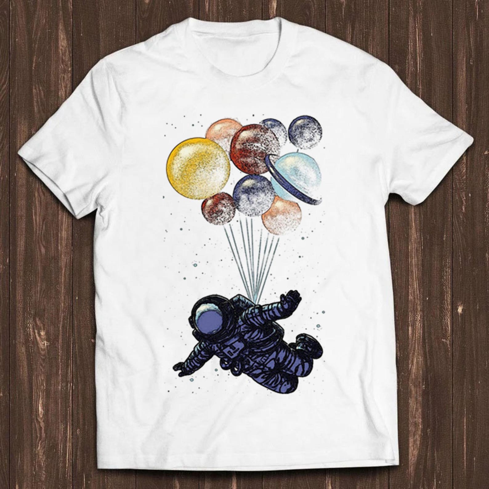 Space Travel Spaceman Astronaut Planets Balloons Funny Retro Cool Top Tee T Shirt C538 XL
