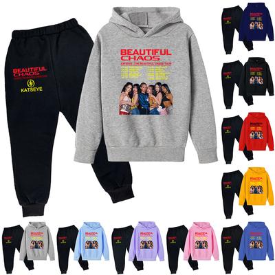 Plyšové nohavice s dlhým rukávom, voľný pulóver s kapucňou pre deti