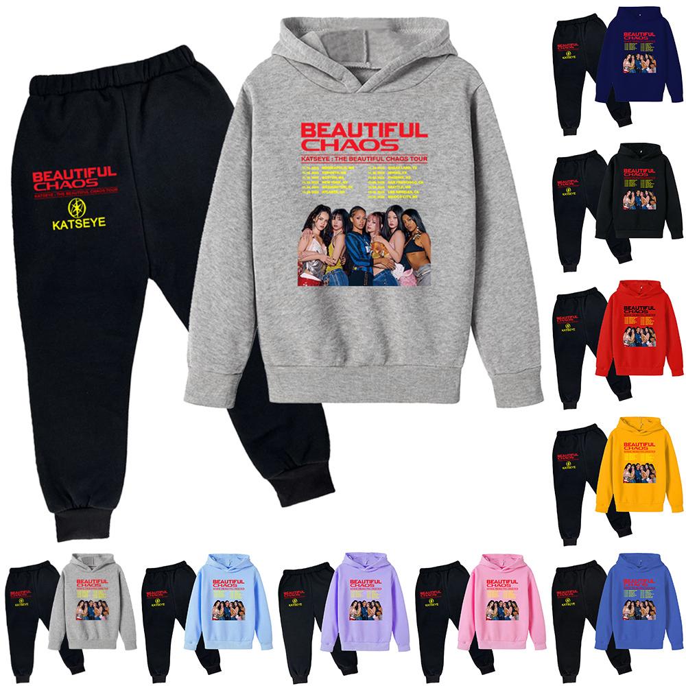 Plush Long Sleeved Pants Loose Pullover Hoodie Set For Children