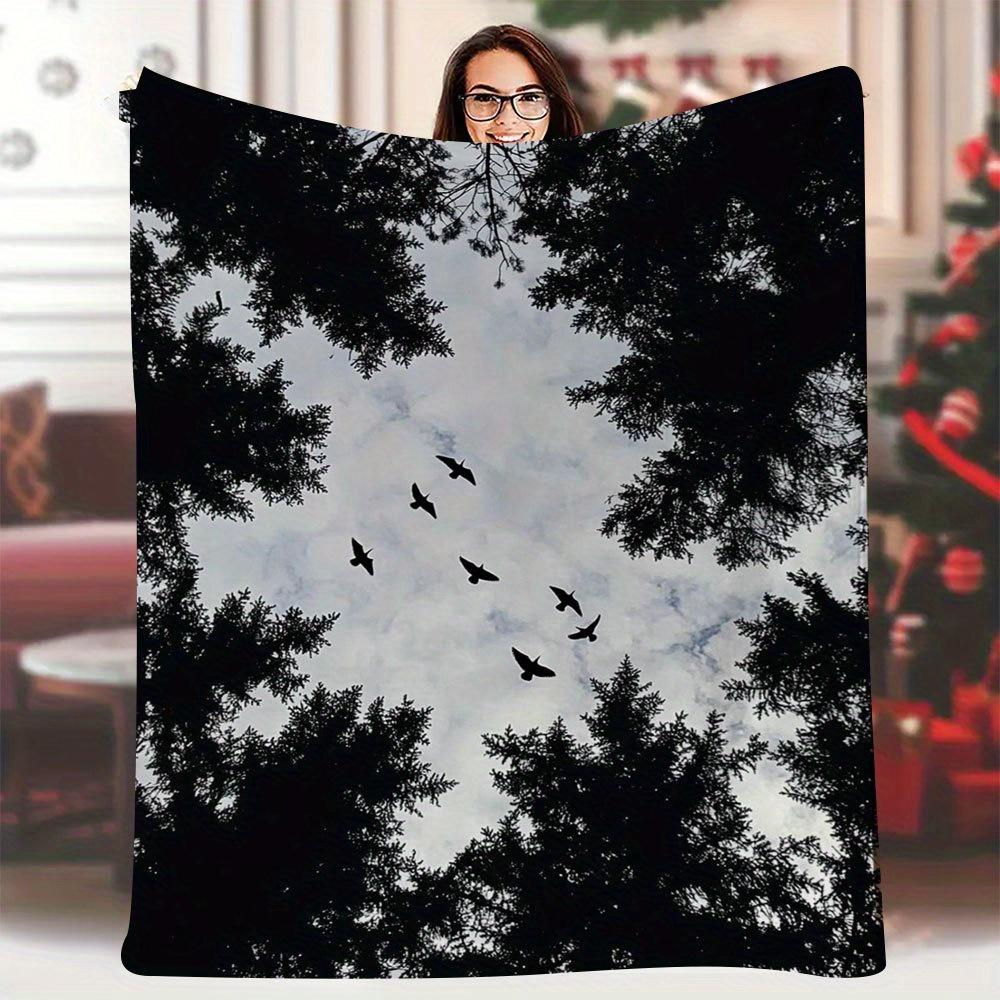 

1pc Vintage-Inspired 60x80 Bird & Tree Print Blanket - Soft Fabric, Single-Sided Design, Perfect for Sofa, Office, or Bed 70x100cm28x39in