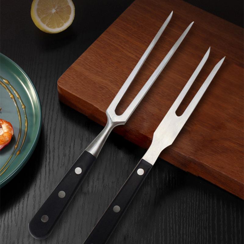Stainless Steel Portable Outdoor BBQ Barbecue Tool with Wooden Handle, Food Meat Fork