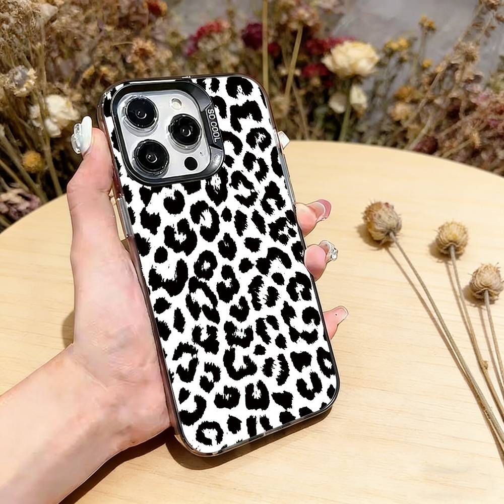 Black leopard print Phone Case For iPhone 17,16,15,14,13,12,11 Plus,Pro Max,XS,Colorful Silver Phone case Funda Cover