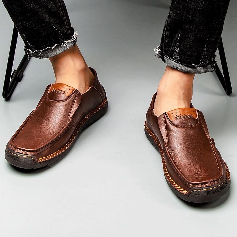 Handmade Genuine Leather Men's Casual Shoes Comfortable and Breathable Moccasins Men Business Flats Shoes Driving Shoes