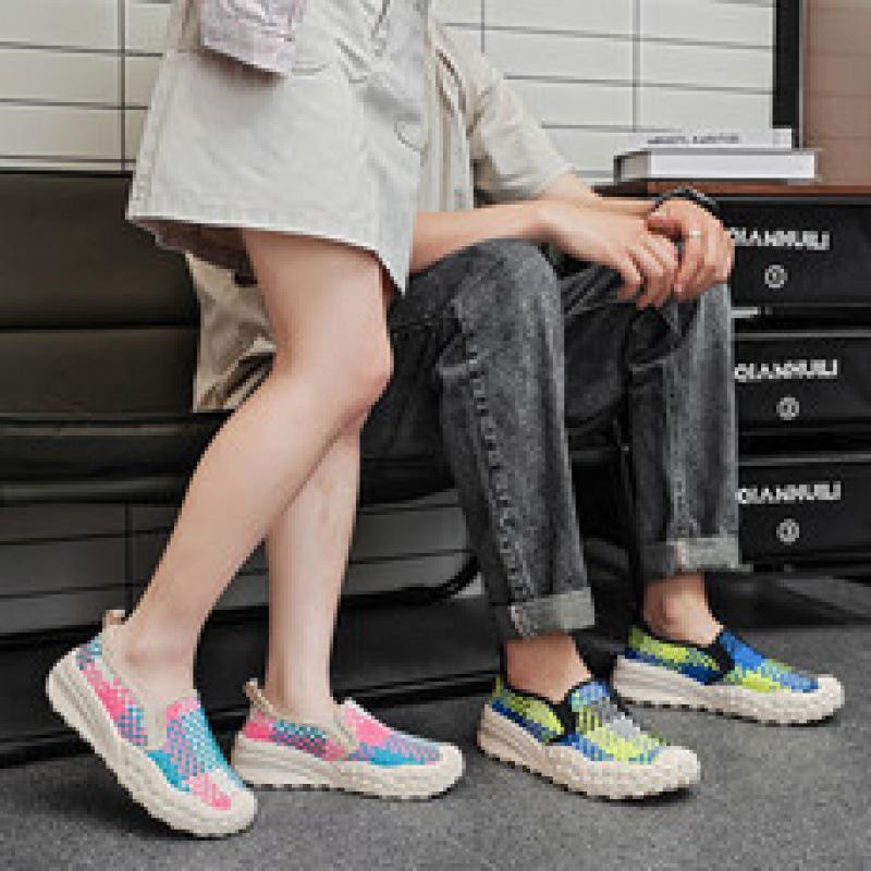 2025 Summer New Couple Flying Woven Shoes Color Matching One Pedal Thick-soled Versatile Sports Shoes Casual Style Light Soft Sole