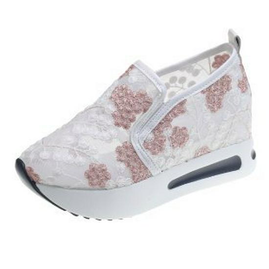 2023 Spring Korean Style Women s Hidden Heel Lace Mesh Slip-on Flats 42
