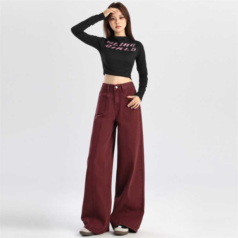 

American Retro Blue High-Waist Slimming Wide-Leg Cropped Pants for Women - Spring Style S