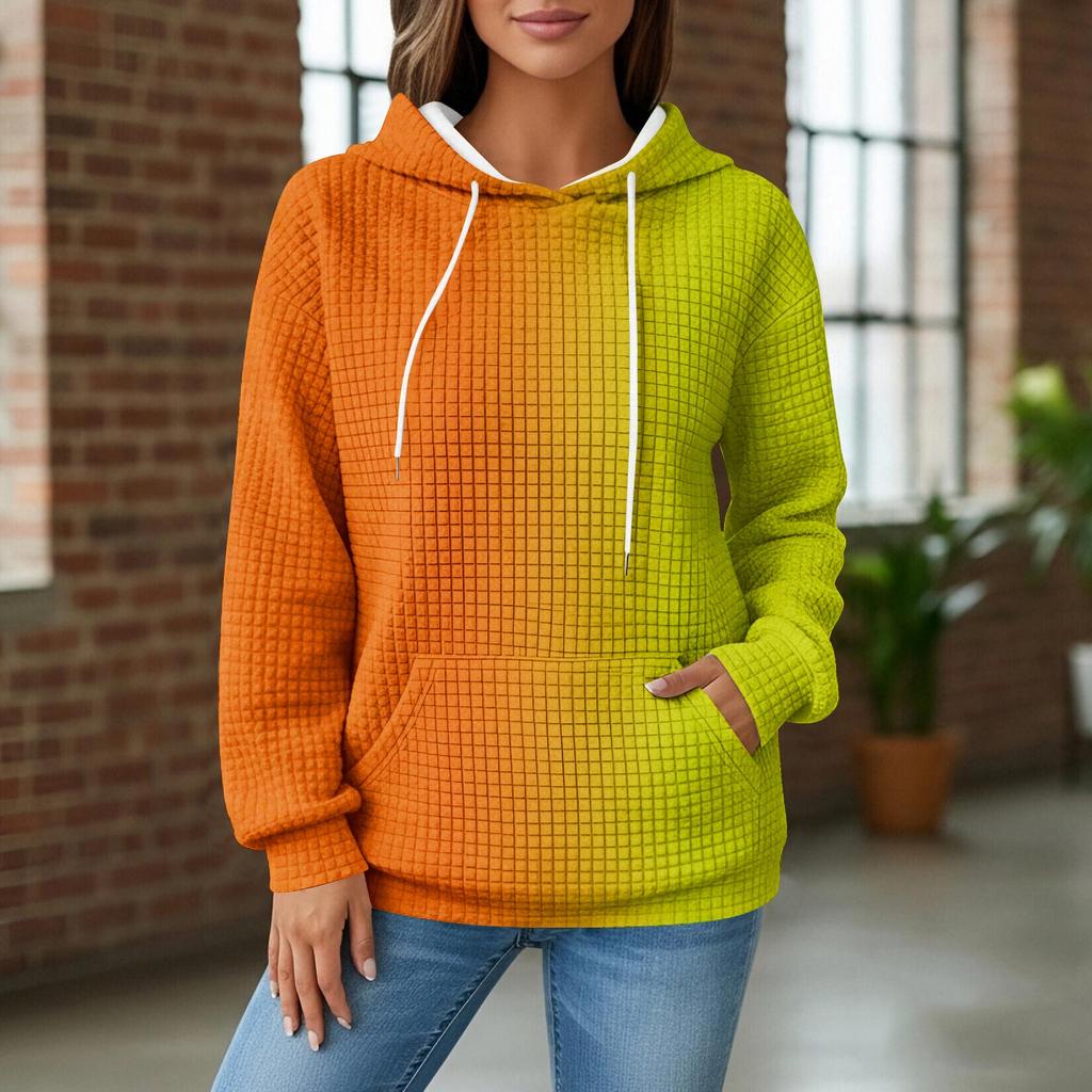 Damen Strick-Hoodie, Langarm-Pullover mit Tasche, Lässig locker geschnittenes Sweatshirt für den täglichen Gebrauch/Outdoor