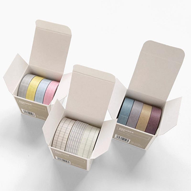 4pcs Solid Color Grid Foil Washi Tape Stickers Scrapbooking Decorative