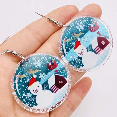 Europejsko-Amerykańskie Świąteczne Kolczyki Akrylowe Bałwan i Renifer - Świąteczny Prezent