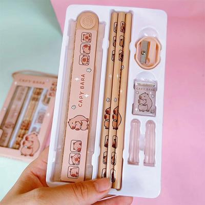 8 in 1 Capybara Cartoon Tiere Bleistift Lineal Radiergummi Spitzer Briefpapier Set Schüler Schule Büro Schriftlich Lieferungen Kinder Geschenk
