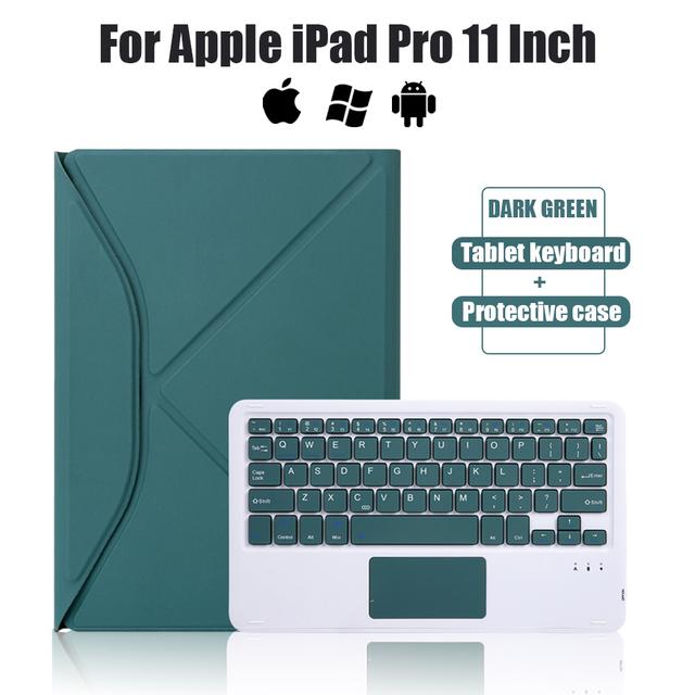 

Чехол для клавиатуры с сенсорной панелью для Apple iPad Pro 11 дюймов, 2021 2020, беспроводной Bluetooth-кронштейн, съемный магнитный защитный чехол German темно-зеленого