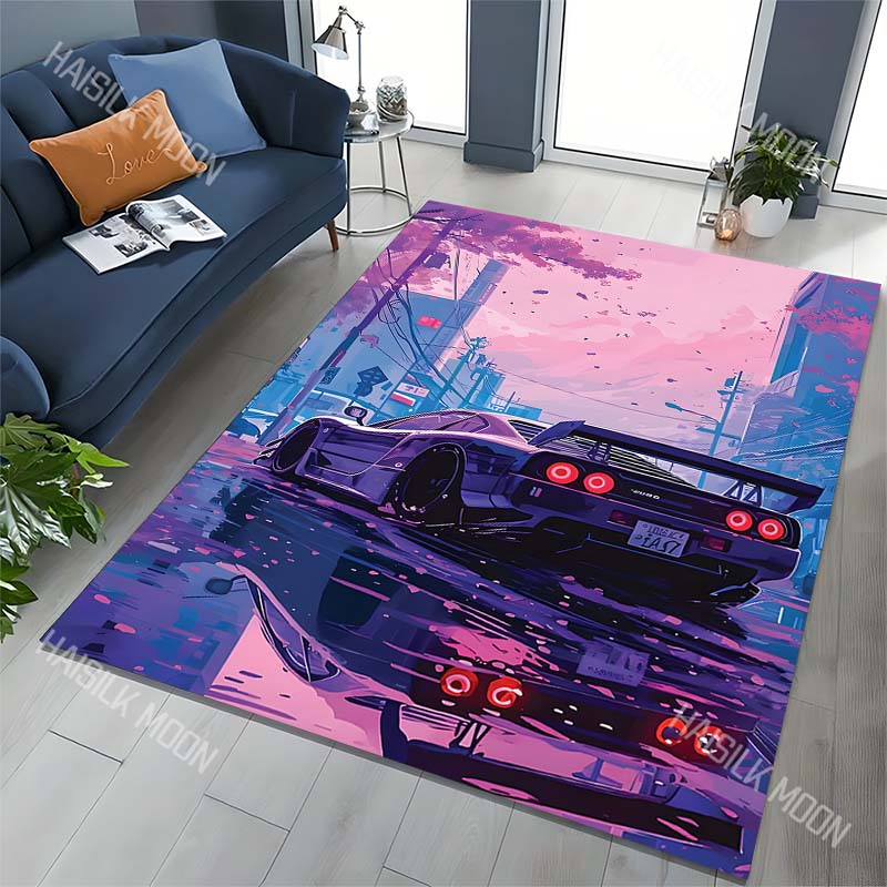 1 Stück Auto Straße Lila Himmel Teppich für Wohnzimmer Schlafzimmer Sofa Heimdekoration Rus Rutschfeste Fußmatte Luxus Geschenk