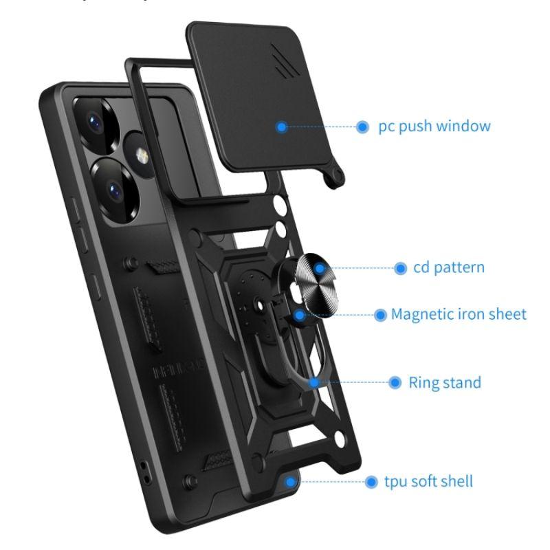 Military Armor Protection Case for POCO F6 F4 F3 5G X3 X4 X5 F5 NFC GT M3 M4 Pro M5S Slide Camera Shockproof Full Protection Cover