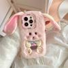 Plush big-eared rabbit mobile phone case for Apple 16PROMAX lens holder 15 autumn and winter 11 furry 13/14