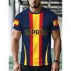 Men'S Plus Size Athletic Casual Short Sleeve, Round Neck T-Shirt Soccer Fan Tee, Spanish Flag Pattern Casual Sports Top