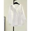 Top Oversize Manica Lunga Moda Coreana Camicetta Bianca Camicia Donna Felpa con Cappuccio Casual Cotone Bluse
