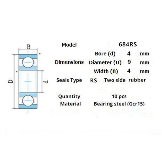 Bearing 684RS 10 Pieces  4*9*4(mm)