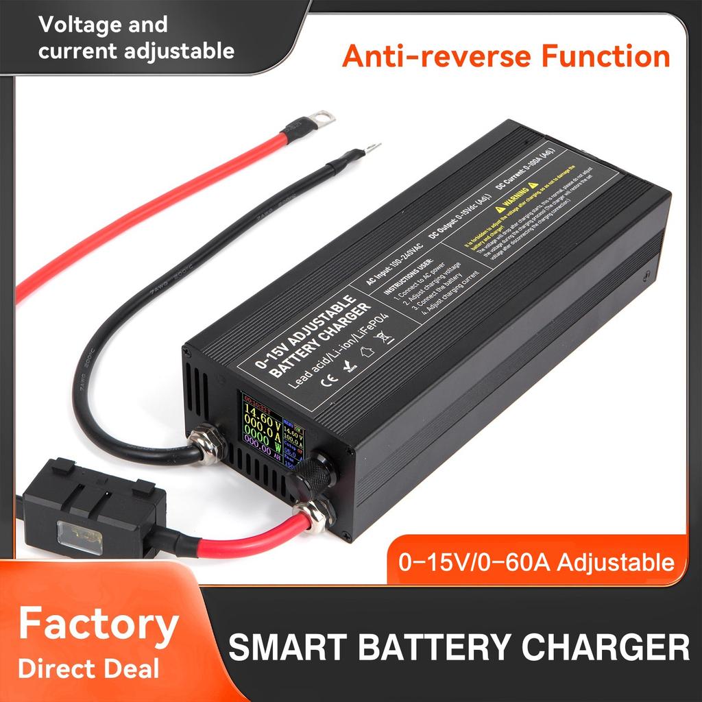 Portable 12V100A Lifepo4 Battery Charger 40A 50A Lithium Battery Charger 60A 85A with Adjustable Voltage and Current Anderson