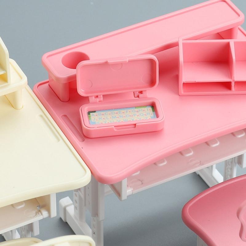 Study Desk Chair Miniature Furniture Model For Kids Early Education Furniture 1/12 Doll House Scene Setting Accessories