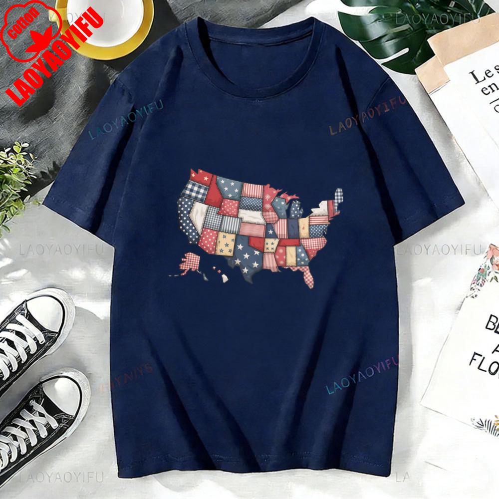 USA 250th Anniversary Shirt Semiquincentennial 2026 Patchwork Map Patriotic Tee High Quality Cotton Women Clothes