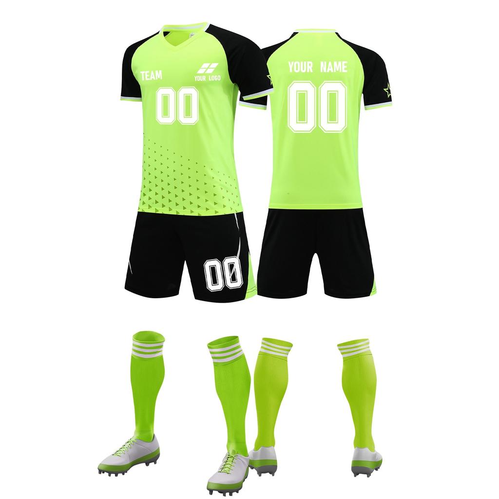 Mens Soccer Uniform Set Short Sleeve Jersey Shorts Socks Quick Dry Athletic Sportswear for Training Matches Teams