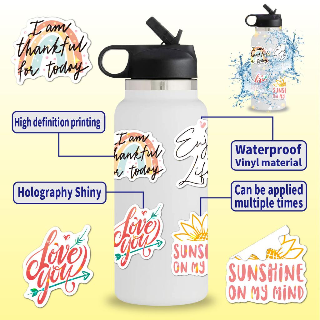 English Inspirational Stickers 50 Holographic Laser Shiny Water Cup Computer Kindle Decoration DIY Inspirational Stickers