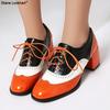 Vintage Casual Lace-up Shoes For Women Pumps Fashion Mixed Colors Women Lady PU Leather High Heels Single Shoe Big Size 34-46