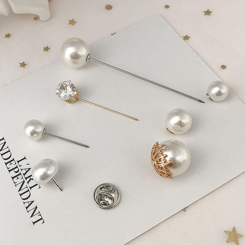Fashion Prevent Wardrobe Malfunction Pearl Bead Diamante Brooch Collar Pin Set