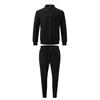 Men Waffle Texture Zipper Pocket Turn Down Collar Slim Fit Jacket Pants Set