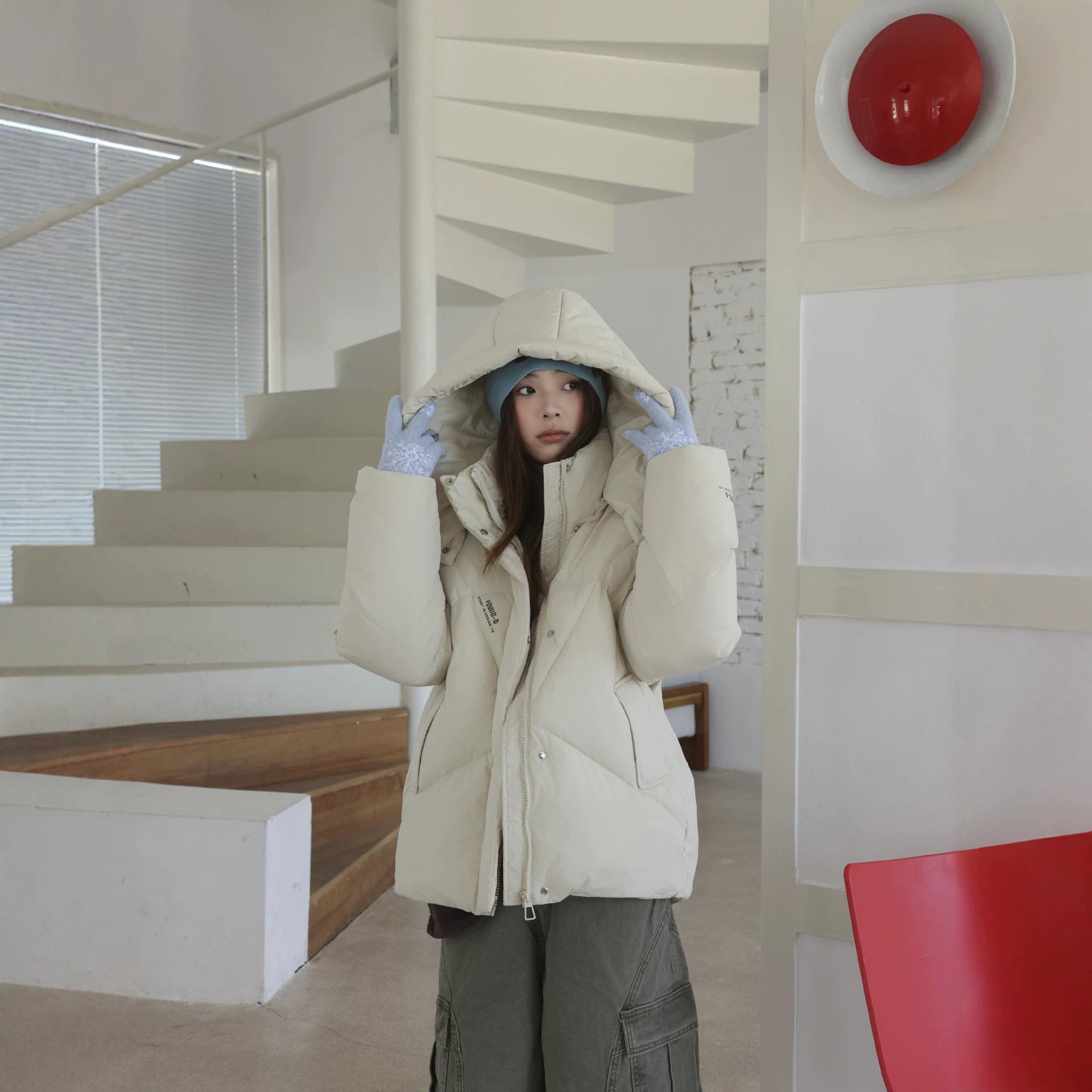 Girls  Versatile Hooded Down Puffer Jacket - Solid Color, White Duck Down 160 cm покинуть белый