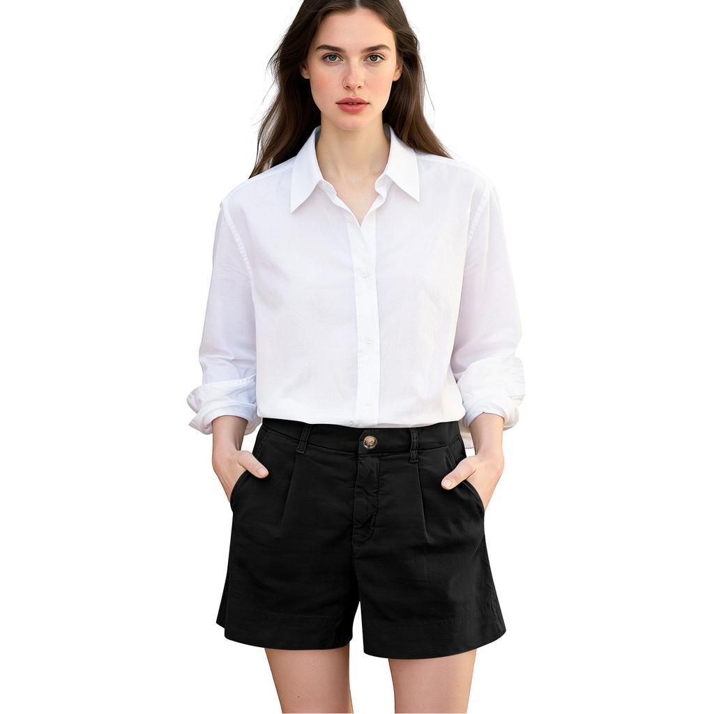 Women's Cotton And Linen Shorts, With Pockets, Button Closure, Business Casual .
