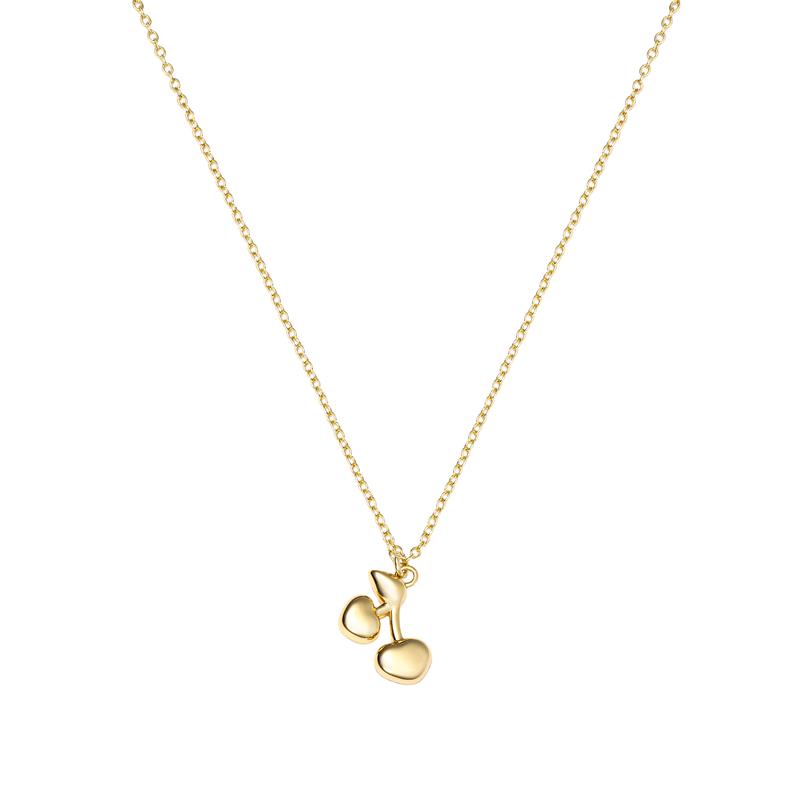 COACH Cherry Pattern Girl Pendant Copper Necklace Women's Gold
