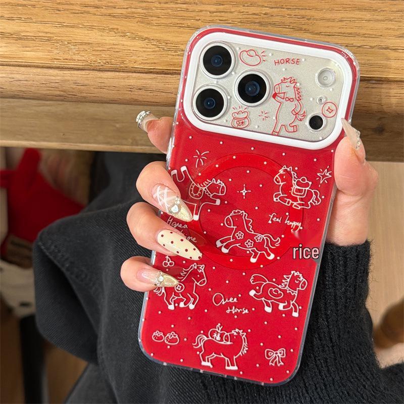 

Polka Dot Magnetic iPhone Case for 14/15/16 Pro Max/17 - New Year Style Horse Design for Women iPhone 17
