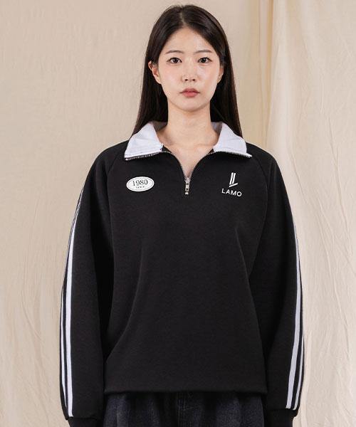 Ellamo French Terry Track Half-Zip Collar Oversized Sweatshirt [Black]