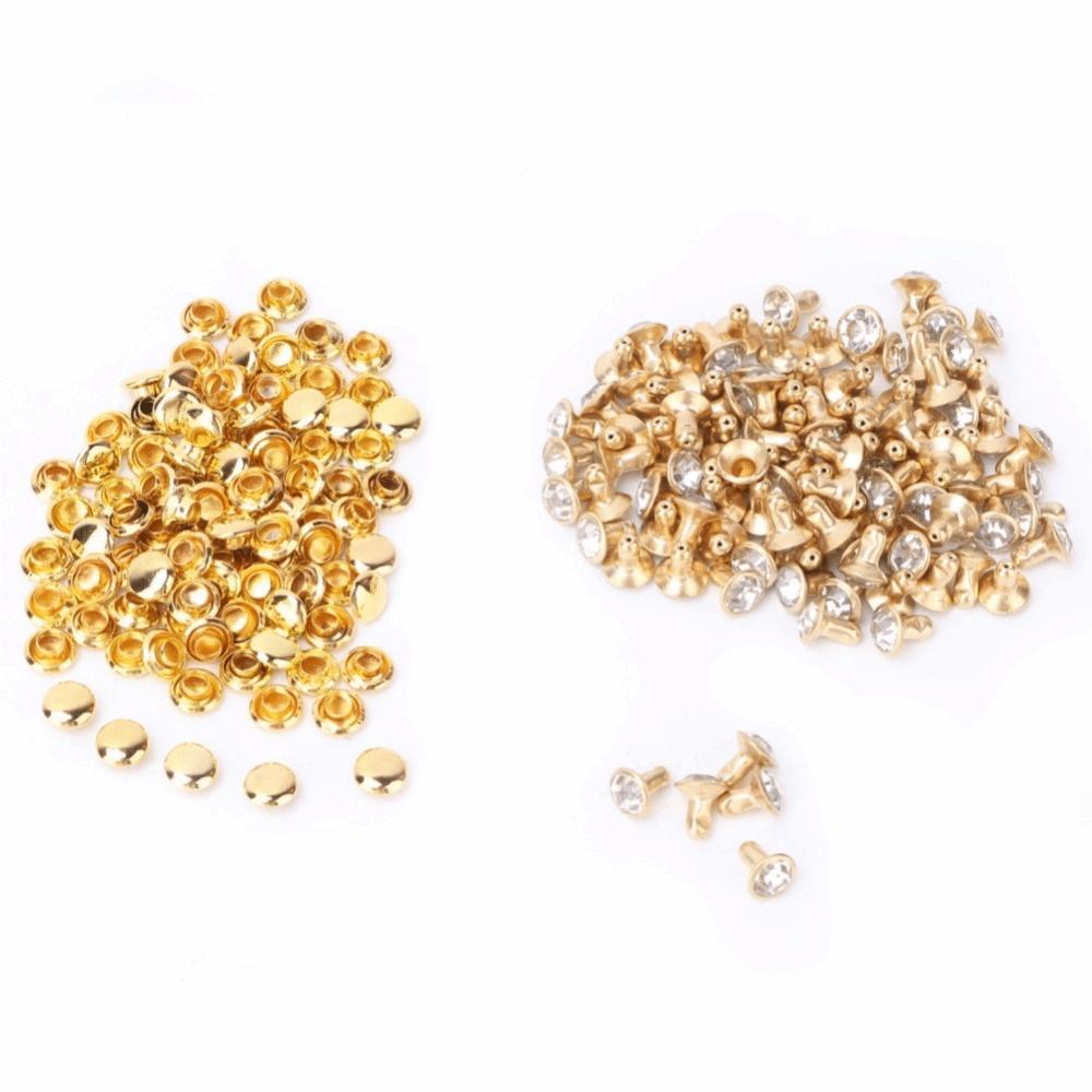 100pcs Metal Material Crystal Rivets Silver & Gold Double Cap Rivets DIY Leather Craft