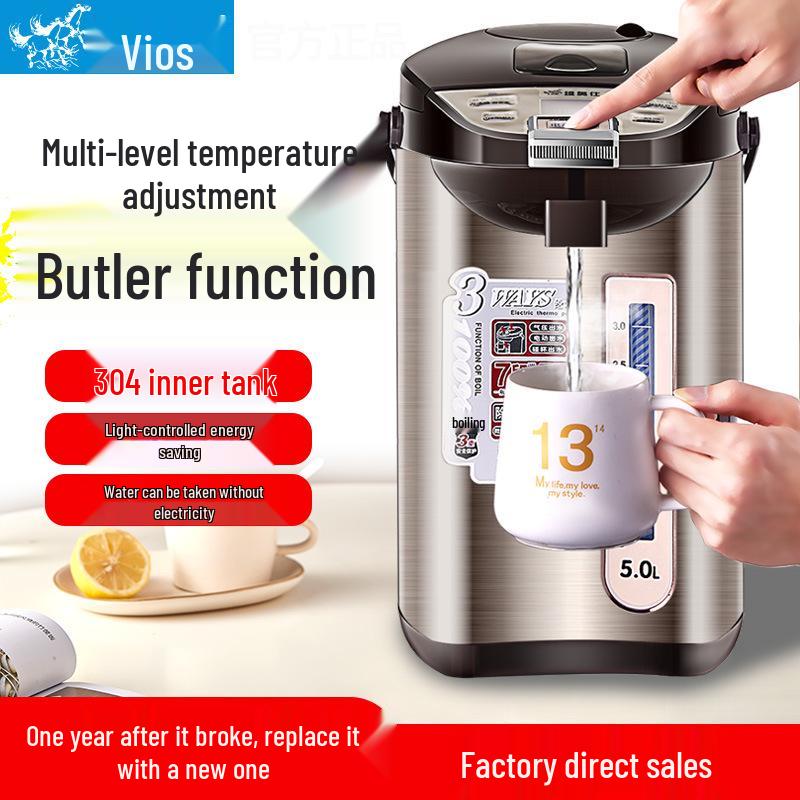 Vios Electric Kettle: 304 Stainless Steel, 4L/5L/6L, Auto-Insulating