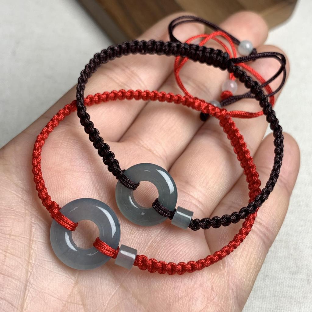 A-Grade Natural Jade Ping An Kou Red String Bracelet - Couple Style, Handmade in China